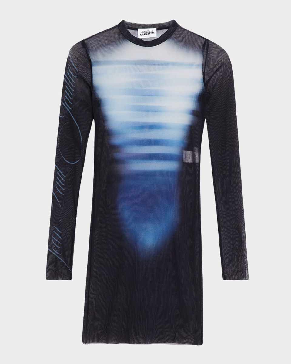 Le Male Print Long-Sleeve Mesh Mini Dress